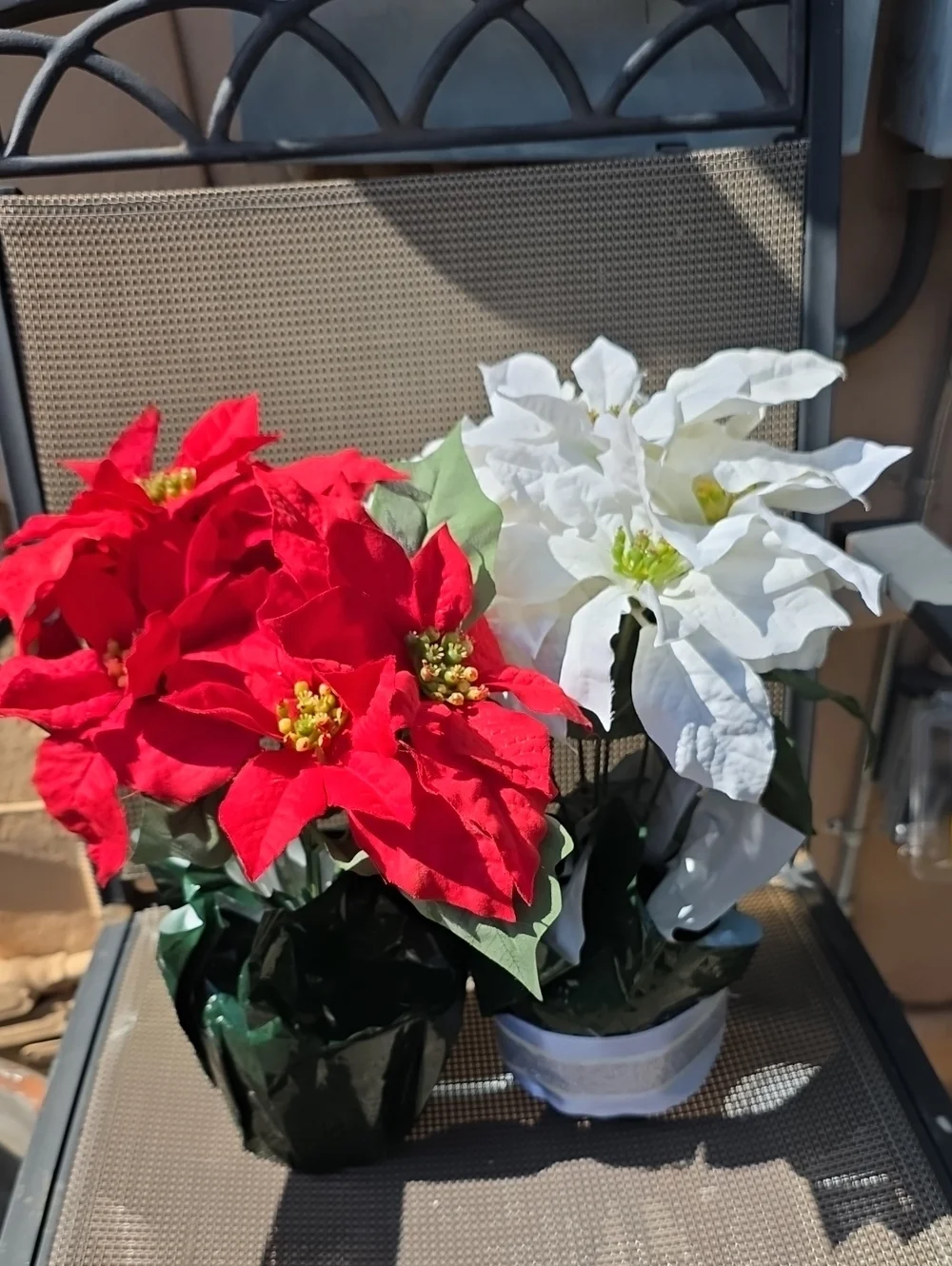 Source Unknown Red and White Poinsettia Faux Floral Arrangement